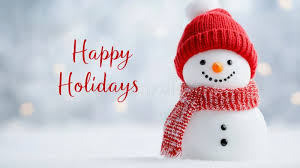 image of snowman and the words Happy Holidays